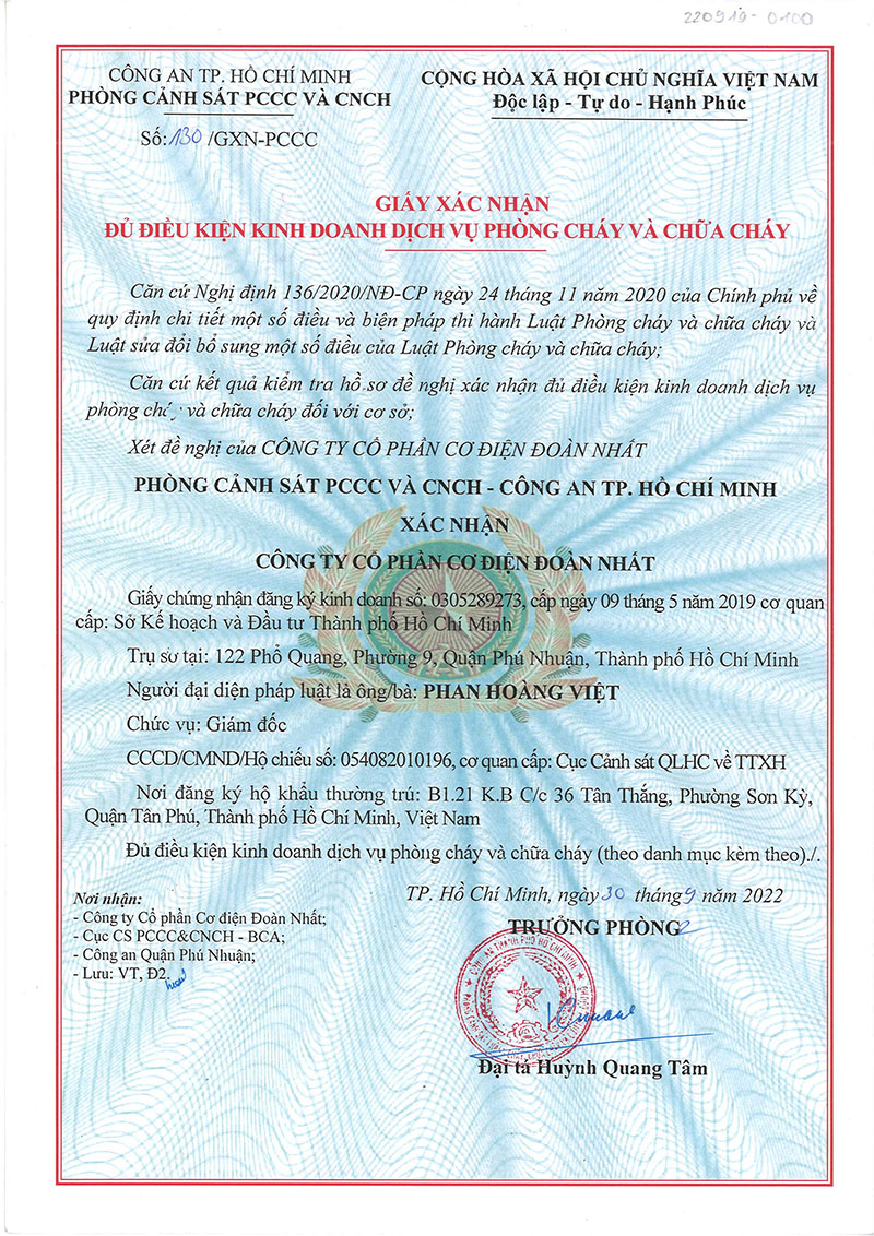 Giấy Xác nhận đủ điều kiện Kinh doanh Dịch vụ PCCC