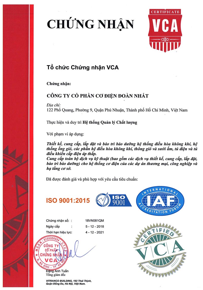 Chứng nhận Hệ thống quản lý chất lượng ISO 9001:2015