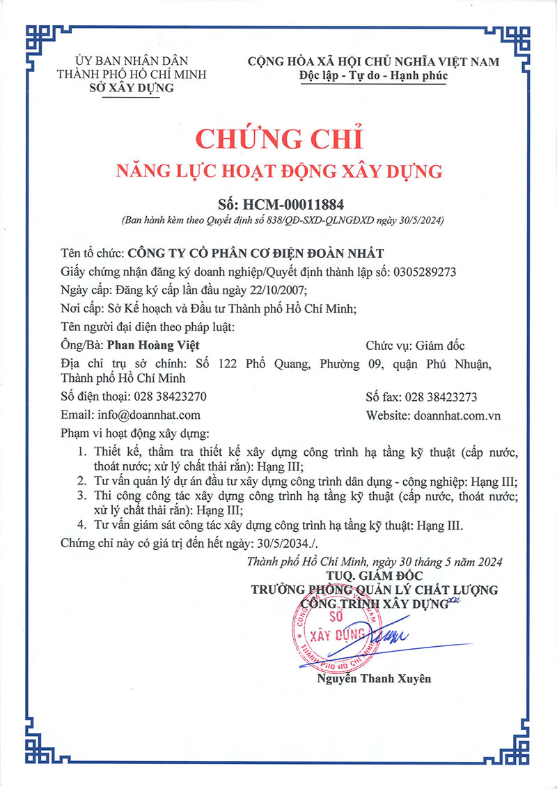 Chứng chỉ Năng lực Hoạt động Xây dựng Hạng 3 (Hạ tầng kỹ thuật)